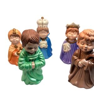 Vintage Arnels Nativity 5pc Set Kings Joseph Shepherd Ceramic Hand‎ Painted